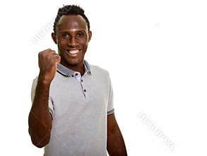 Young happy African man smiling and looking motivated
