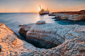 Abandoned ship Edro III near Cyprus beach.