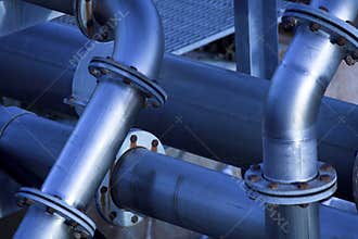 Large steel pipelines at industrial complex