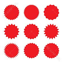 Set of red starburst, sunburst badges. Design elements - best for sale sticker, price tag, quality mark. Flat vector illustration.