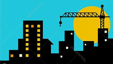 Cityscape Buildings Construction Crane 2D Animation