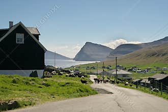 Viðareiði settlement on the Viðoy island of the Faroe Islands.