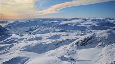Video footage of camera flying over arctic landscape