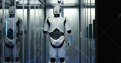 Android robot working in data center