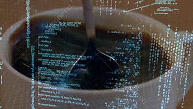 Coffee in a cup and digital codes
