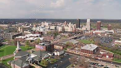 Beautiful Light in an Aerial Elevating Perspective over Akron Ohio USA