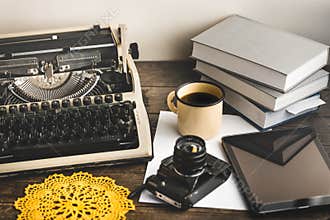 Workplace Of A Journalist, Writer, Blogger. Creative Studio Author Concept