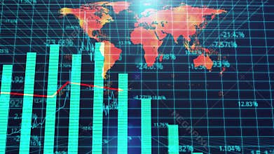 Global GDP forecast presentation, world map background, oil prices, GDP growth