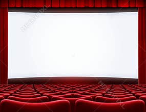 Open movie screen in cinema theater 3d illustration