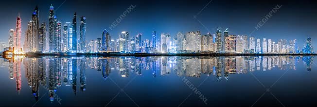 The skyline of Dubai Marina by night
