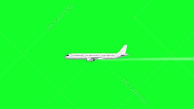 Passenger flying Plane animation. A condensation trail of an airplane. Green screen 4k footage.