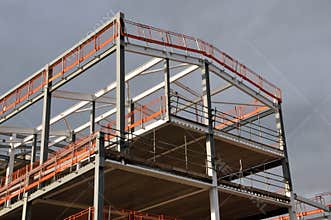 Steel frame and roof of a building under construction