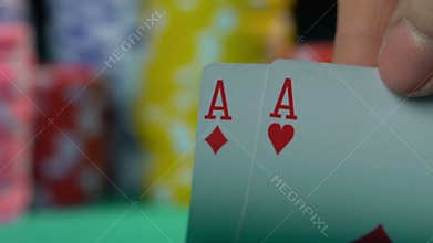 Poker champion showing master class at casino, gambler's point of view