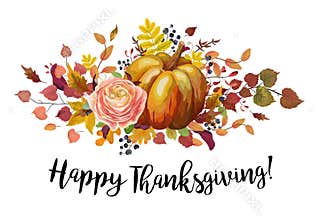 Happy Thanksgiving Vector floral watercolor style Greeting