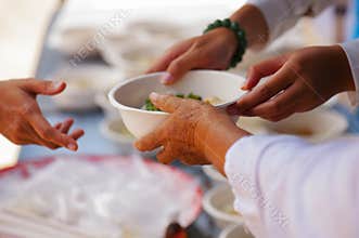 Help with feeding homeless people to alleviate hunger. poverty concept
