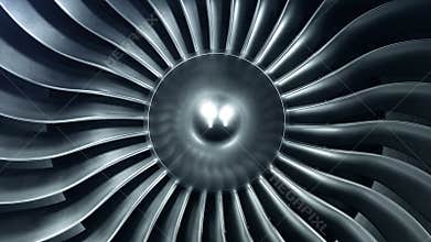 3D Rendering jet engine, close-up view jet engine blades. 4k animation