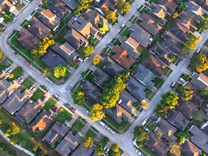 Top view circular suburban neighborhood residential houses in Ho