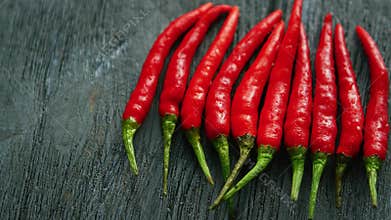 Composed row of red chili peppers