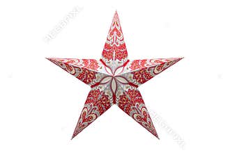 Christmas ornament, red-white five-pointed star. Isolated on a white background with a clipping path.