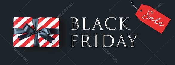 Black friday banner with gift box.