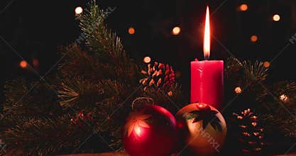 Christmas decoration with balls and candle