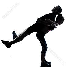 One couple man woman exercising workout fitness