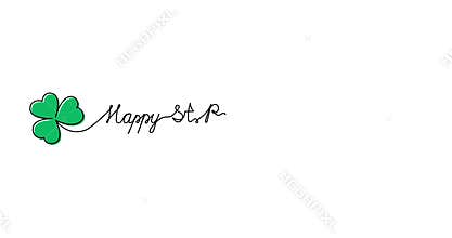 Animated illustration for Patrick`s day. Continuous One Line script cursive text Happy St. Patrick`s Day. Hand-drawn minimalist