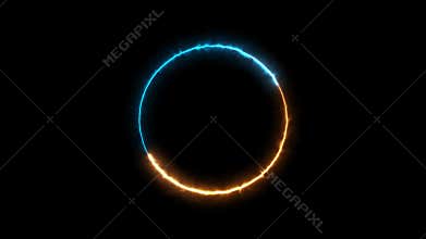 Magic portal made of ice and fire. Fusion of the elements. The energetic glow and bursts of flame create an abstract