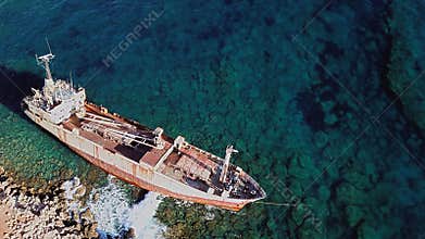 Wreck of the Edro III, Sea Caves, Paphos, Cyprus