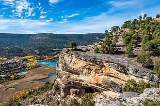 Panoramic view of the Serrania de Cuenca at Una in Spain. Hiking trails La Raya and El Escaleron in Una