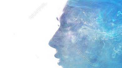 spiritual aura inner peace woman face blue mist