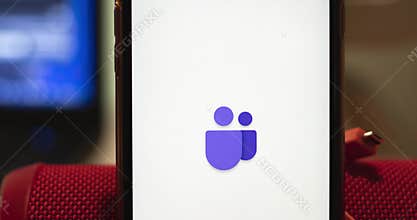 Los Angeles  California  USA - 16 December 2020: Microsoft Teams logo on screen close up. App store icon visible on phone display