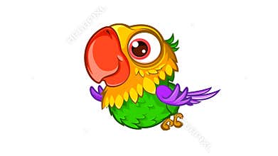 Cartoon cute colorful parrot flying.
