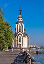 Church on the Dnipro embankment, Ukraine