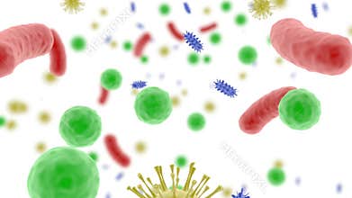 Microbiome body in the human gut in 3d style Healthy food microbes bacteria