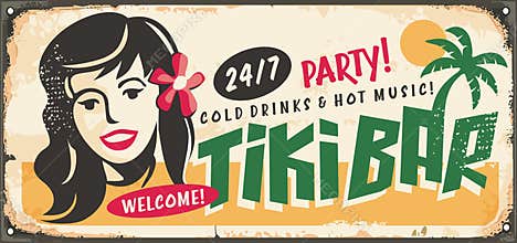 Tiki bar retro sign idea with Hawaiian girl