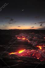 Hawaii Lava flow after sunset