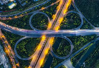 Aerial shot of tianjin city overpass in China