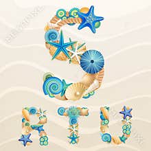 Vector sea life font on sand background