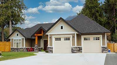 Modern Stucco Siding Exterior Maison House Cumulus Clouds Sky Background