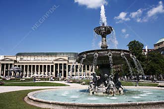 Fountain in Castle square in Stuttgart