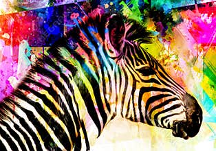 Colorful zebra artisticlion  in the jungle color art