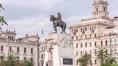 Monument to Jose de San Martin on the Plaza San Martin timelapse in Lima, Peru.