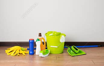 House cleaning - Cleaning accessories on floor room