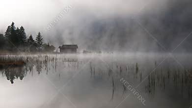 Lake with autumn-fog