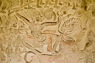 Warrior on a lion in battle, Angkor Wat