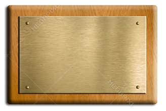 Wooden plaque with gold or brass plate