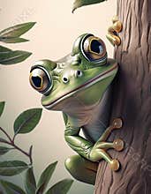 Frog in a tree cartoon