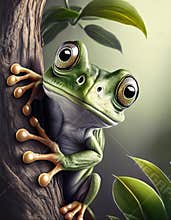 Frog in a tree cartoon