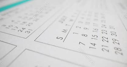 Yearly calendar pages with dates